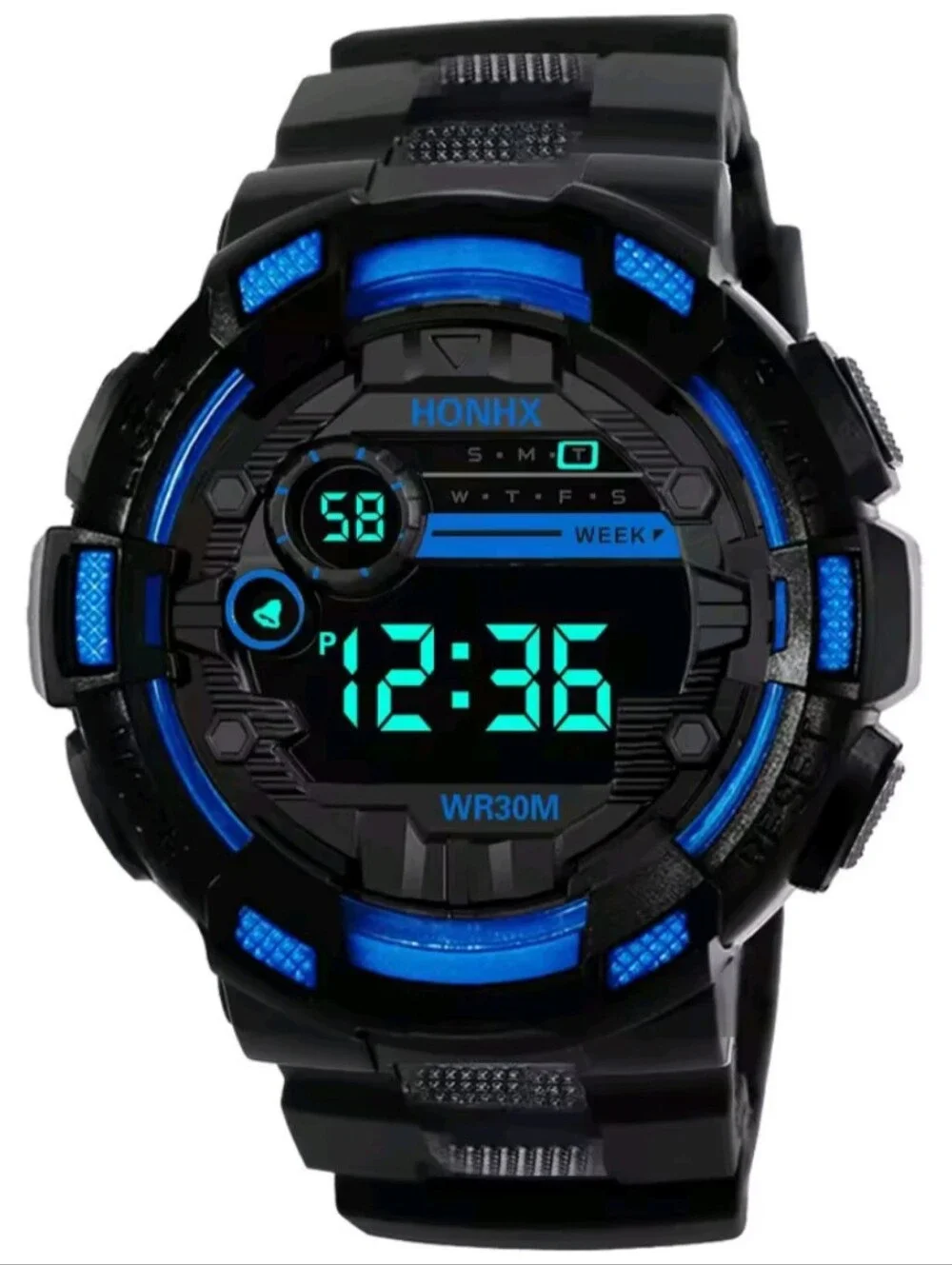Men's Black And Blue Luminous Military Sports Digital Electronic Wristwatch